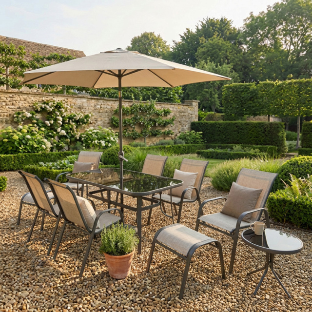 Outdoor Essentials Porto 6 Seater Textilene Dining Set Grey - Wilko - image 1