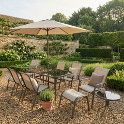 Outdoor Essentials Porto 6 Seater Textilene Dining Set Grey - Wilko - thumbnail 1