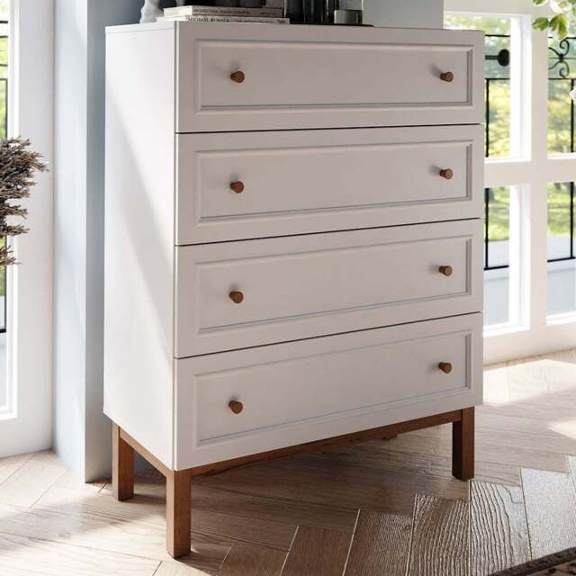Florence Wensley 4 Drawer Light Grey and Oak Chest of Drawers - Multi - Furniture To Go - Wilko - image 1