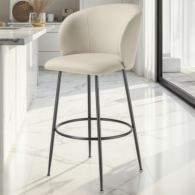 tectake Luana Cream and Black Velvet Look Padded Bar Stool Set of 6 - Wilko - image 1
