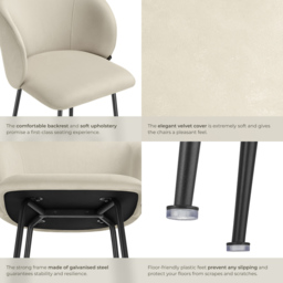 tectake Luana Cream and Black Velvet Look Padded Bar Stool Set of 6 - Wilko - thumbnail 6