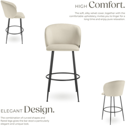 tectake Luana Cream and Black Velvet Look Padded Bar Stool Set of 6 - Wilko - thumbnail 4