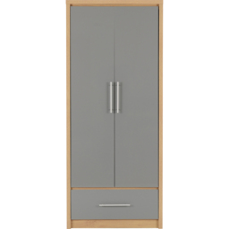 Seconique Seville 2 Door Single Drawer Grey Gloss Light Oak Effect Veneer Wardrobe - Size: 2 Door, Single Drawer - Wilko - thumbnail 4