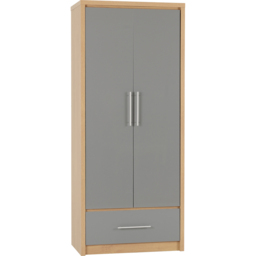 Seconique Seville 2 Door Single Drawer Grey Gloss Light Oak Effect Veneer Wardrobe - Size: 2 Door, Single Drawer - Wilko - thumbnail 3