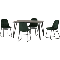 Seconique Marlow and Lukas 4 Seater Dining Set Black Marble and Emerald Green Velvet - Black Marble/Emerald Green Velvet - Wilko - thumbnail 4