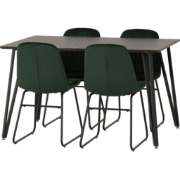 Seconique Marlow and Lukas 4 Seater Dining Set Black Marble and Emerald Green Velvet - Black Marble/Emerald Green Velvet - Wilko - thumbnail 3