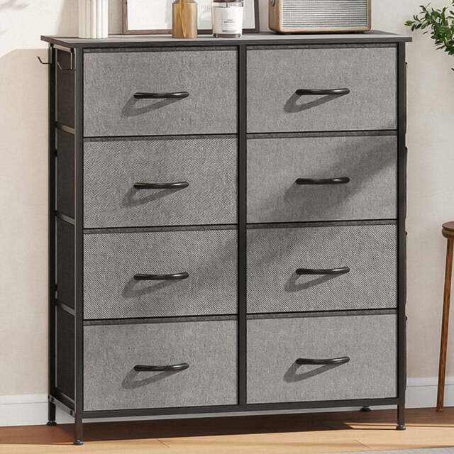 HOMCOM 8 Drawer 4 Side Pockets 2 Hooks Charcoal Grey Fabric Chest of Drawers - Wilko - image 1