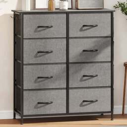 HOMCOM 8 Drawer 4 Side Pockets 2 Hooks Charcoal Grey Fabric Chest of Drawers - Wilko