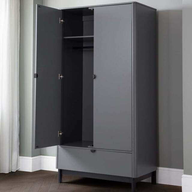 Julian Bowen Chloe 2 Door Single Drawer Storm Grey Wardrobe - Size: 2 Door, Single Drawer - Black - Wilko - image 1