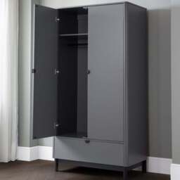 Julian Bowen Chloe 2 Door Single Drawer Storm Grey Wardrobe - Size: 2 Door, Single Drawer - Black - Wilko - thumbnail 1