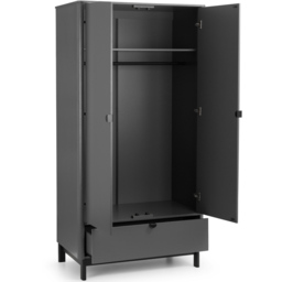 Julian Bowen Chloe 2 Door Single Drawer Storm Grey Wardrobe - Size: 2 Door, Single Drawer - Black - Wilko - thumbnail 4