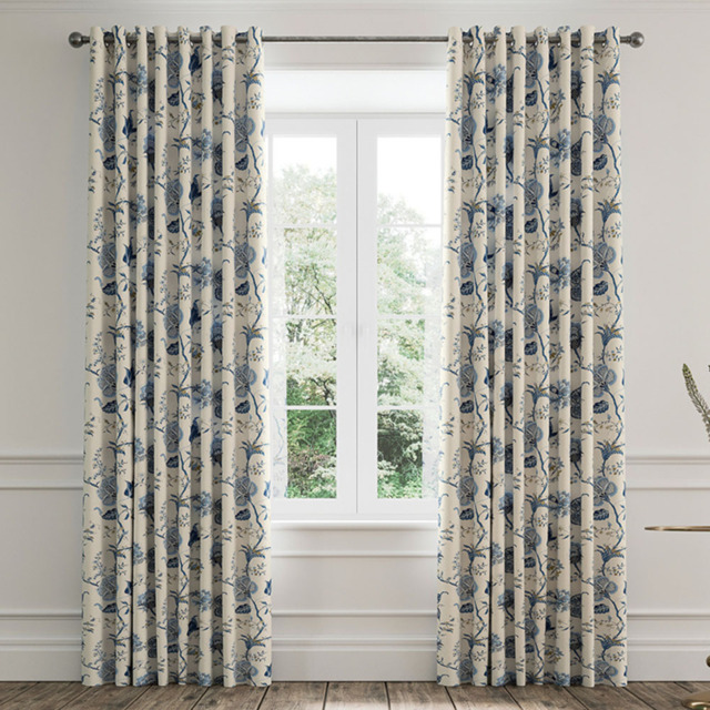V&A Palampore Trail Blue Lined Blackout Pencil Pleat Curtains 168 x 137cm - Size: W 168 x D 138cm - Wilko - image 1