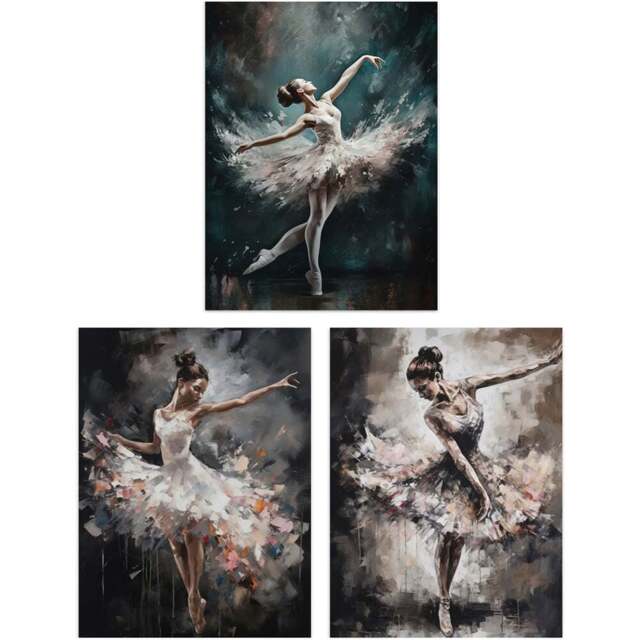 Artery8 Ballet Dancers Ballerinas Dancing Oil Painting Wall Art Print 30 x 41cm 3 Pack - Size: 40.5 x 30.5 x 0.3cm - Multi - Wilko - image 1