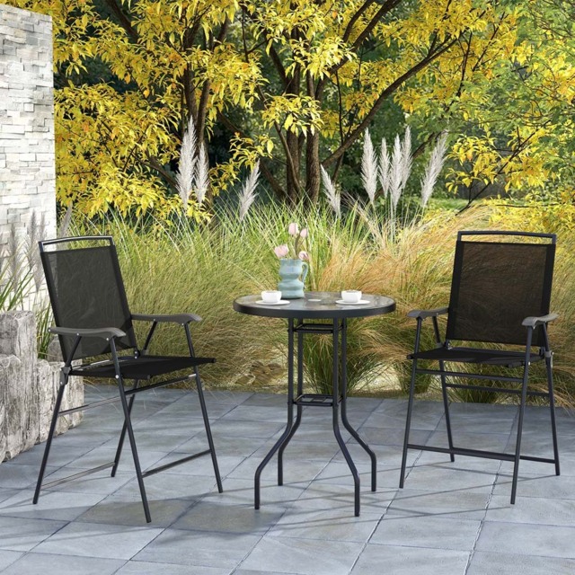 Costway 2 Seater Outdoor Bar Table and Chair Set with Umbrella Hole and Footrest - Black - Wilko - image 1