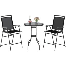 Costway 2 Seater Outdoor Bar Table and Chair Set with Umbrella Hole and Footrest - Black - Wilko - thumbnail 3
