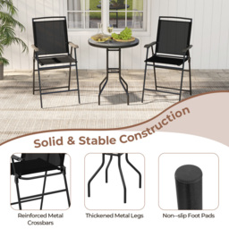 Costway 2 Seater Outdoor Bar Table and Chair Set with Umbrella Hole and Footrest - Black - Wilko - thumbnail 6