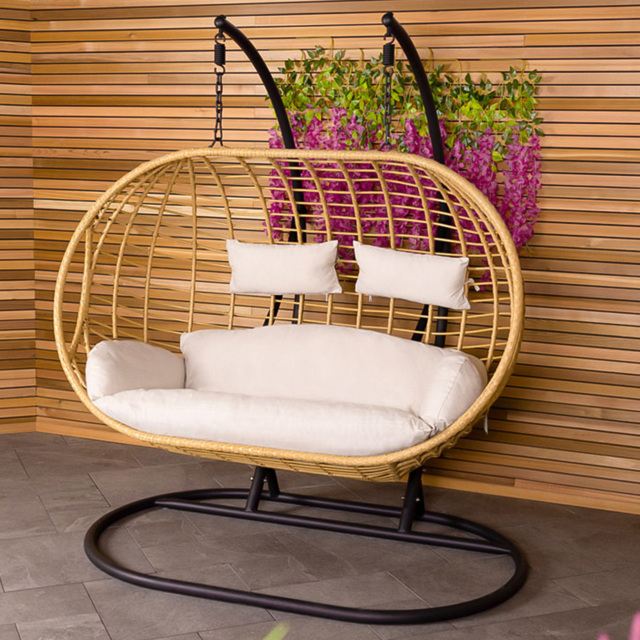 Charles Bentley Natural Double Swing Egg Chair with Cushions - Size: 2 Seater - Brown - Wilko - image 1