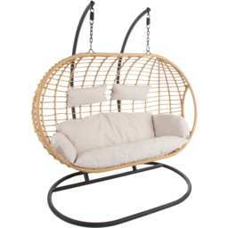 Charles Bentley Natural Double Swing Egg Chair with Cushions - Size: 2 Seater - Brown - Wilko - thumbnail 3