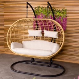 Charles Bentley Natural Double Swing Egg Chair with Cushions - Size: 2 Seater - Brown - Wilko - thumbnail 1