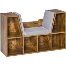 Portland 6 Shelf Brown Bookcase with Cushioned Reading Seat - Wilko - thumbnail 3