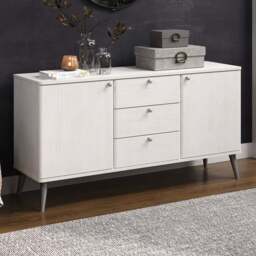 Core Products Augusta Curve 2 Door 3 Drawer Medium Sideboard - Size: 43 x 130.6 x 73.6cm - White - Wilko