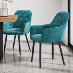Furniture Online Anika Set of 2 Blue Velvet Padded Seat Dining Chair - Wilko