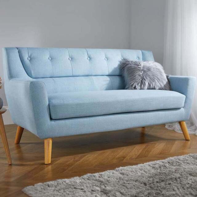 Lambeth 3 Seater Duck Egg Blue Fabric Large Sofa - Birlea - Wilko - image 1