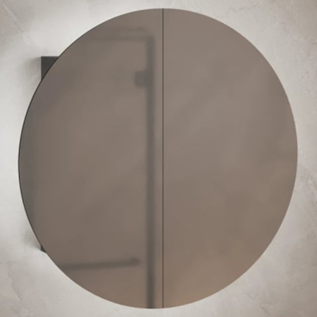 vidaXL 2 Door Round Mirror Grey Bathroom Cabinet - Size: 40 x 40 x 17.5cm - Wilko - image 1
