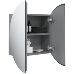 vidaXL 2 Door Round Mirror Grey Bathroom Cabinet - Size: 40 x 40 x 17.5cm - Wilko - thumbnail 4