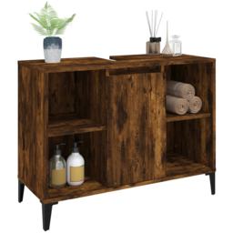 vidaXL Single Door 4 Shelf Smoked Oak Freestanding Under Sink Bathroom Cabinet - Size: 60 x 80 x 33cm - Brown - Wilko - thumbnail 4