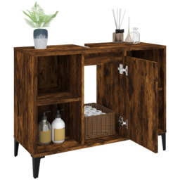vidaXL Single Door 4 Shelf Smoked Oak Freestanding Under Sink Bathroom Cabinet - Size: 60 x 80 x 33cm - Brown - Wilko - thumbnail 5