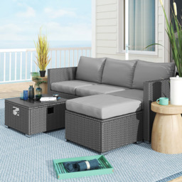 Outsunny 4 Seater Grey Rattan Sofa Set with Footstool - Wilko - thumbnail 1