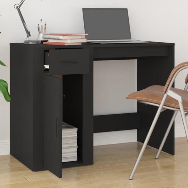 vidaXL Single Door Single Drawer Computer Desk Black - Size: 75 x 100 x 49cm - Wilko - image 1