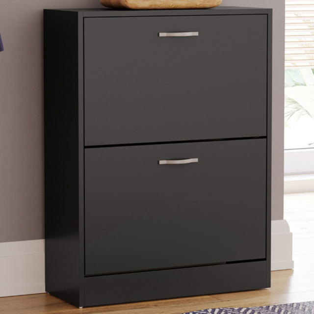 Vida Black 2-Drawer Shoe Cabinet Rack - Size: 24cm x 60 x 80cm - Wilko - image 1