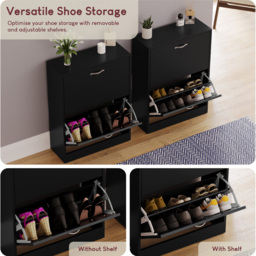 Vida Black 2-Drawer Shoe Cabinet Rack - Size: 24cm x 60 x 80cm - Wilko - thumbnail 7