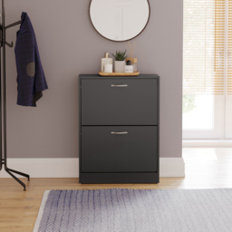 Vida Black 2-Drawer Shoe Cabinet Rack - Size: 24cm x 60 x 80cm - Wilko - thumbnail 4