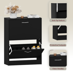 Vida Black 2-Drawer Shoe Cabinet Rack - Size: 24cm x 60 x 80cm - Wilko - thumbnail 6
