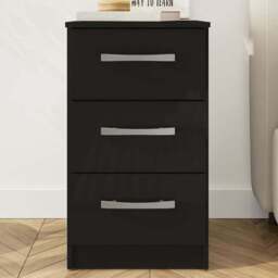 Lynx 3 Drawer Black Bedside Table - Birlea - Wilko
