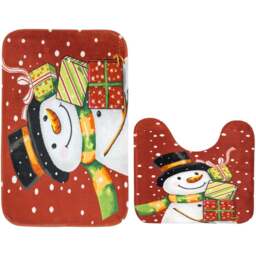 Noel Square Red Snowman Gifts Xmas Bath Set 2 Piece - Size: 50 x 80 x 1cm - Wilko - thumbnail 1
