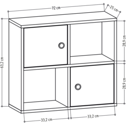 Decorotika Tuttle 2 Door 2 Open Shelf Oak and Anthracite Bookcase - Size: 62.6 x 72 x 25cm - Multi - Wilko - thumbnail 6