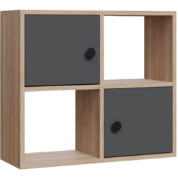 Decorotika Tuttle 2 Door 2 Open Shelf Oak and Anthracite Bookcase - Size: 62.6 x 72 x 25cm - Multi - Wilko - thumbnail 3