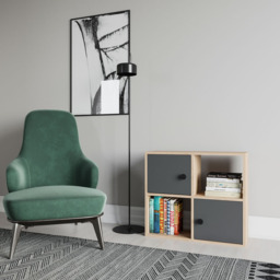 Decorotika Tuttle 2 Door 2 Open Shelf Oak and Anthracite Bookcase - Size: 62.6 x 72 x 25cm - Multi - Wilko - thumbnail 5
