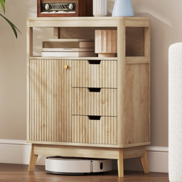 HOMCOM 2 Tier Natural Wood Sideboard Storage Cabinet - Size: 26 x 38 x 77cm - Yellow - Wilko - thumbnail 1