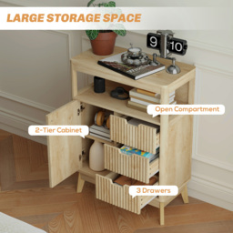 HOMCOM 2 Tier Natural Wood Sideboard Storage Cabinet - Size: 26 x 38 x 77cm - Yellow - Wilko - thumbnail 6