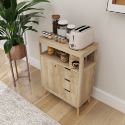 HOMCOM 2 Tier Natural Wood Sideboard Storage Cabinet - Size: 26 x 38 x 77cm - Yellow - Wilko - thumbnail 4