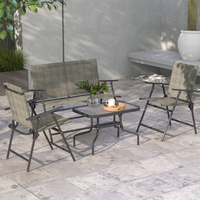 Outsunny 4 Seater Mixed Brown Mesh Fabric Lounge Set with Table - Wilko - image 1