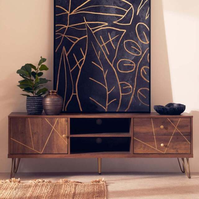Interiors by Premier Flori Single Door 2 Drawer 2 Shelf Veneer Media Unit - Size: 150 x 39 x 51cm - Brown - Wilko - image 1