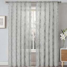 Velosso Tufted Grey Mariella Sheer Voile Panel Curtain 150 x 183cm - Size: W 150 x D 183cm - Wilko - thumbnail 1