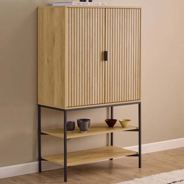 Florence Jaipur 2 Door 2 Shelf Oak Cabinet - Size: 140 x 80 x 40cm - Multi - Furniture To Go - Wilko - image 1