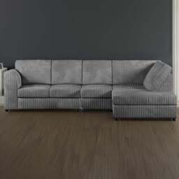 Luxor 4 Seater Grey Jumbo Cord Right Hand Facing Full Back L Shaped Corner Sofa Set - Wilko - thumbnail 1